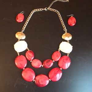 Statement necklace Coral Pink & Matching earnings